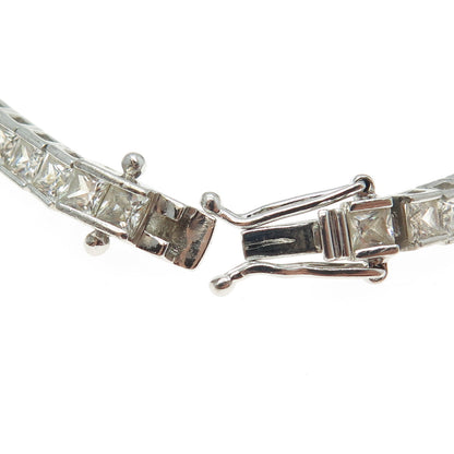 925 Sterling Silver Princess-Cut Shaped C Z Tennis Link Bracelet 7.25"