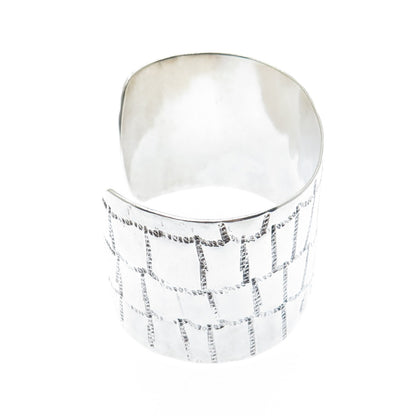 925 Sterling Silver Vintage Mexico Modernist Adjustable Wide Cuff Bracelet 6.75"