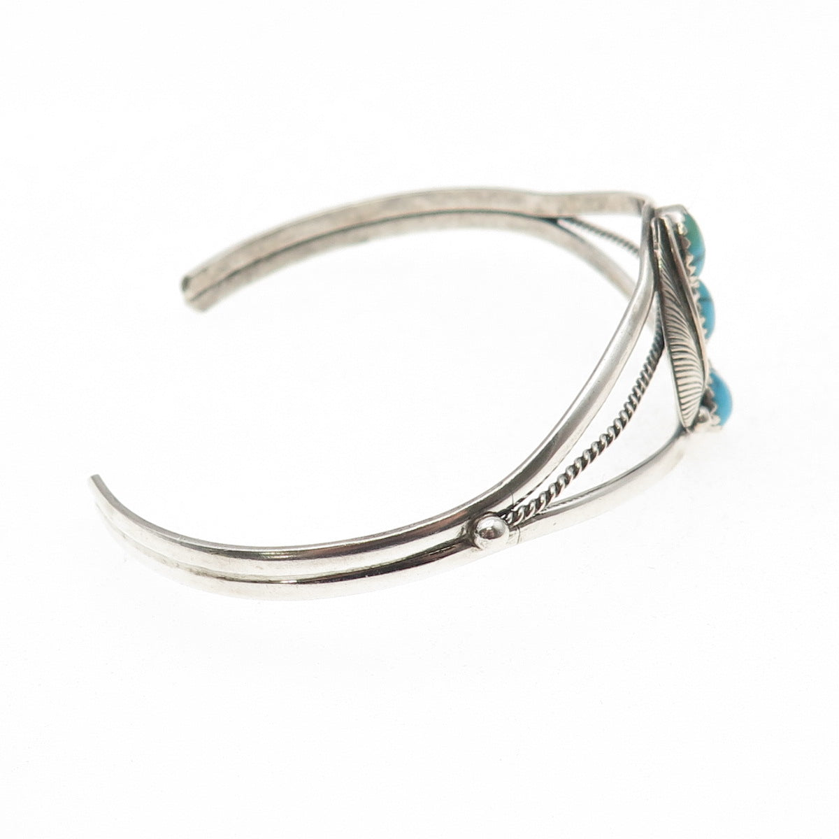 Old Pawn 925 Sterling Silver Vintage Turquoise Feather Adjustable Bracelet 7"