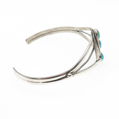 Old Pawn 925 Sterling Silver Vintage Turquoise Feather Adjustable Bracelet 7"