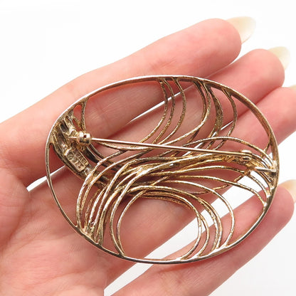 925 Sterling Silver Gold Plated Vintage Oval Modernist Pin Brooch