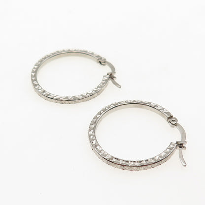 925 Sterling Silver Diamond-Cut Hoop Earrings