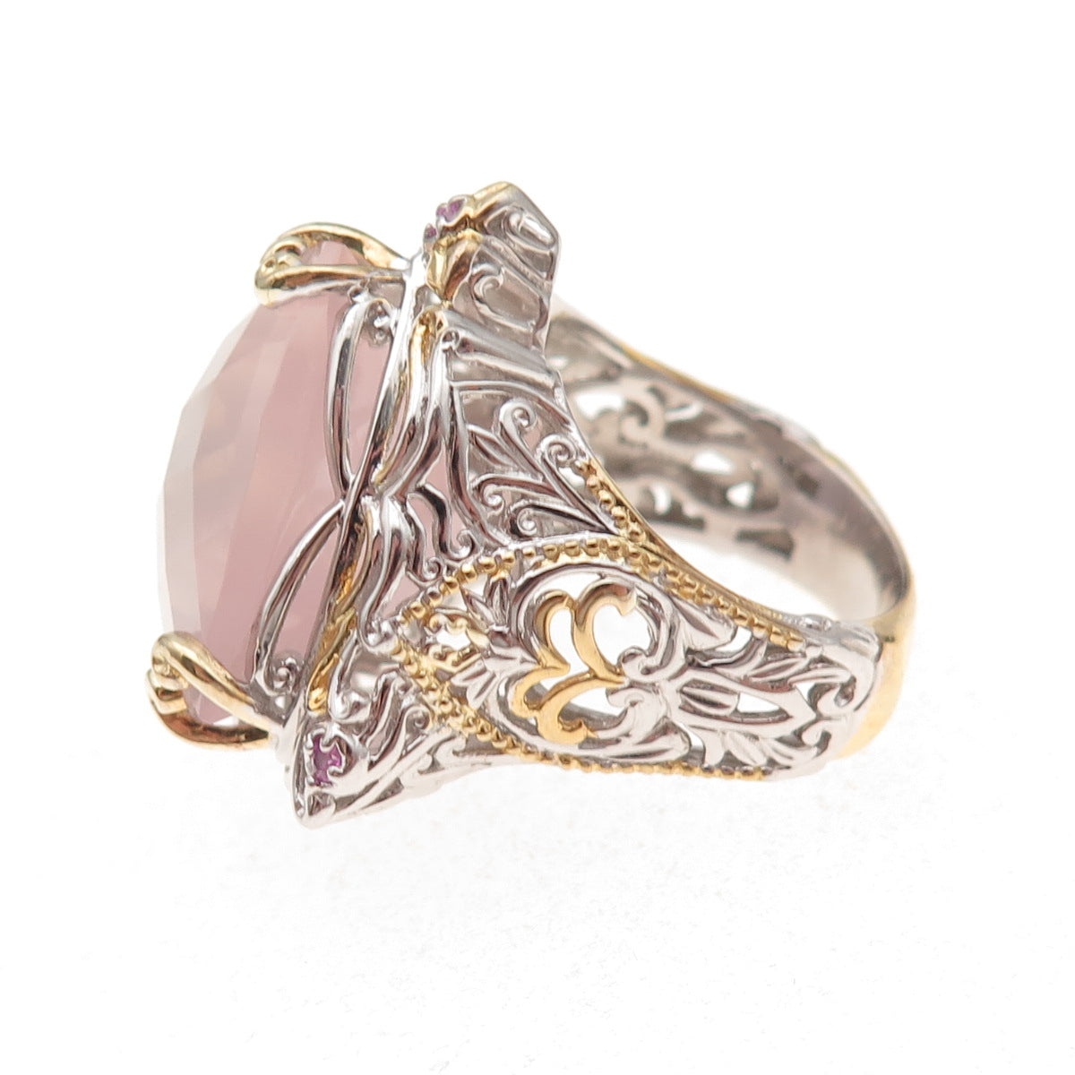 Michael Valitutti Gems En Vogue 925 Sterling Rose Quartz Sapphire Ring Size 8.25