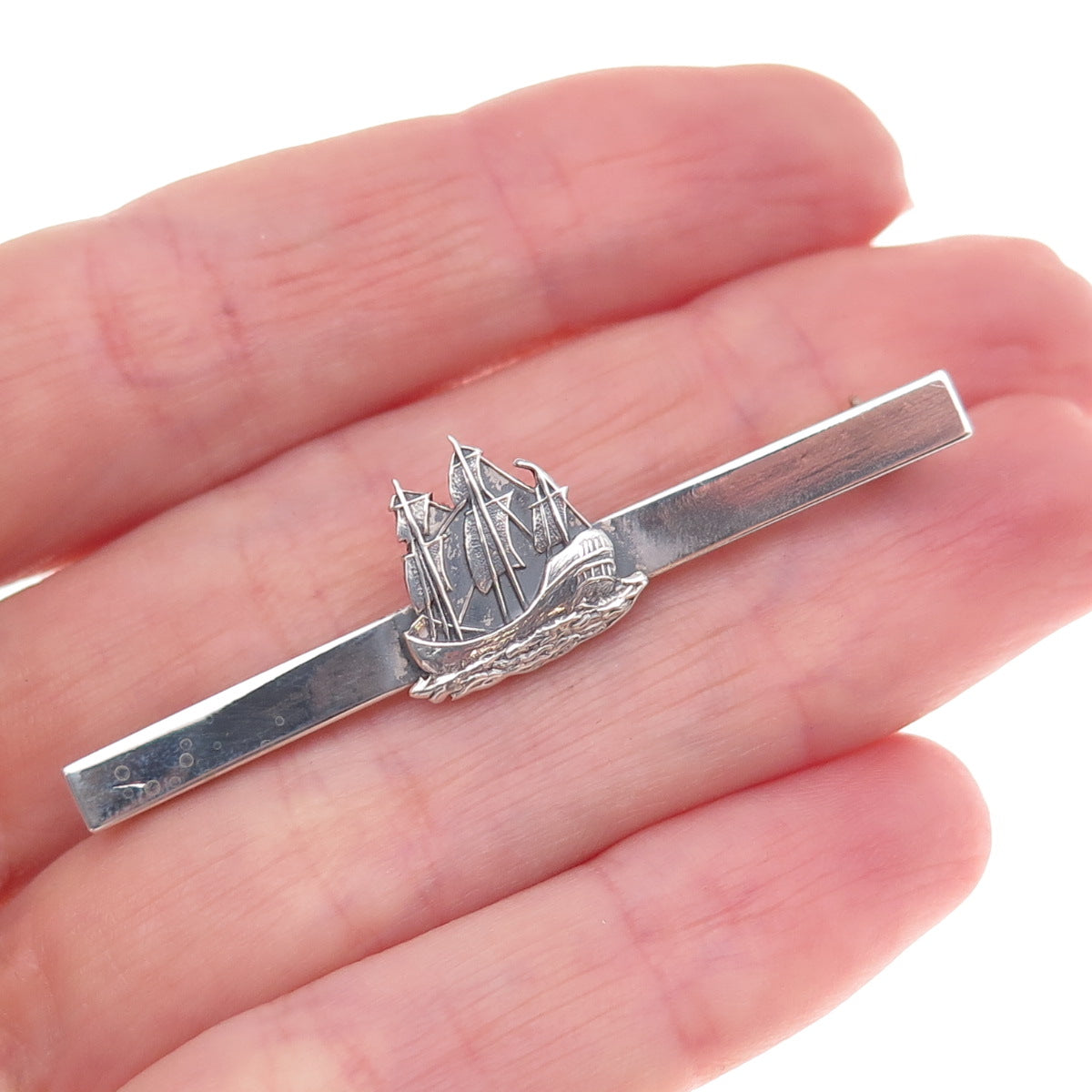 925 Sterling Silver Vintage Sailing Ship Oxidized Pin Brooch