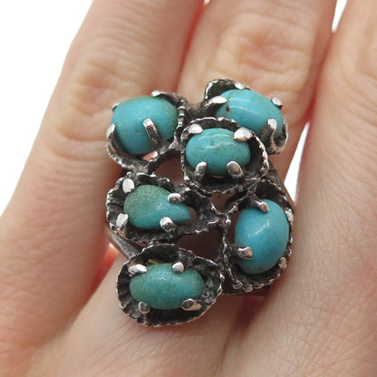 925 Sterling Silver Vintage Real Kingman Turquoise Modernist Ring Size 8.5