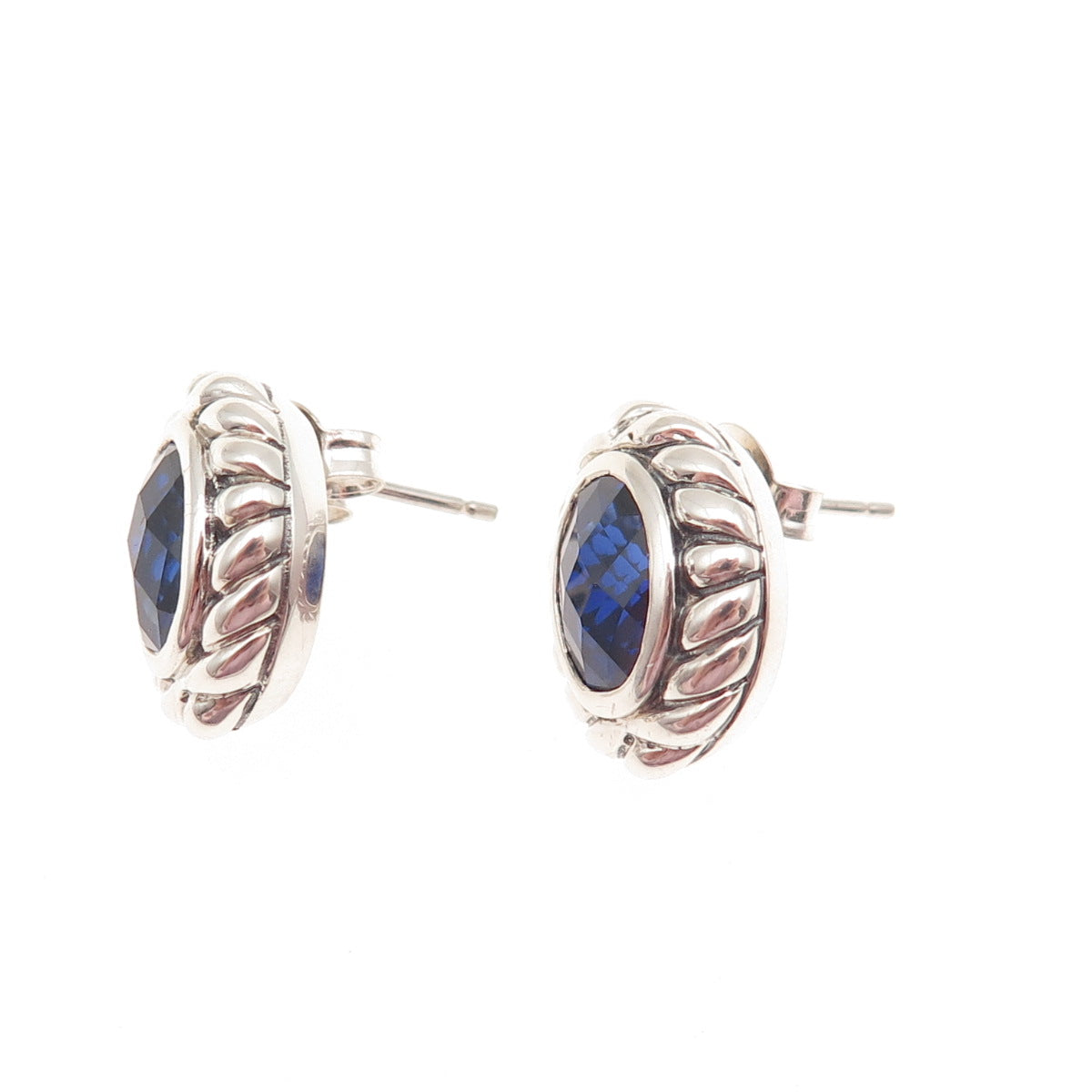 JH YOUNG 925 Sterling Silver Lab-Created Sapphire Modernist Earrings