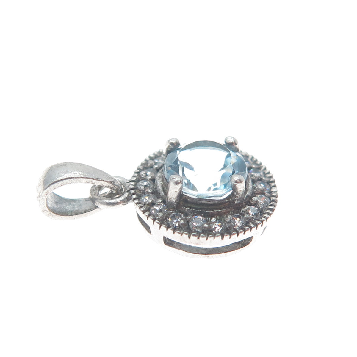 CHAPAL ZENRAY 925 Sterling Silver Real Blue Topaz & C Z Minimalist Charm Pendant