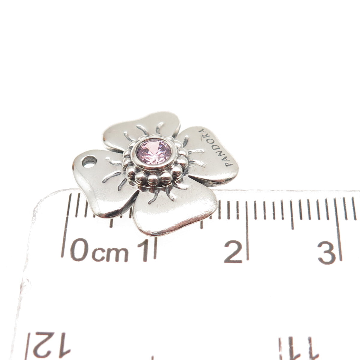 PANDORA 925 Sterling Silver Pink C Z Flower Mini Charm Pendant
