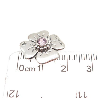 PANDORA 925 Sterling Silver Pink C Z Flower Mini Charm Pendant