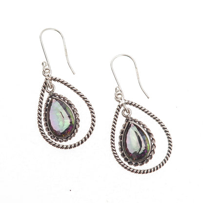 925 Sterling Silver Real Pear-Cut Mystic Quartz Oxidized Dangle Earrings