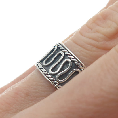 925 Sterling Silver Vintage Modernist Wavy Zig Zag Oxidized Ring Size 7