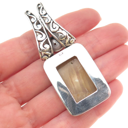 925 Sterling Silver Vintage Real MOP Pearl & Amethyst Floral Slide Pendant