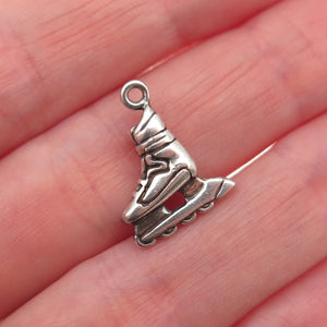 925 Sterling Silver Vintage Rollerblade Skate Oxidized Mini Charm Pendant