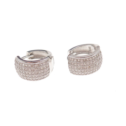 925 Sterling Silver Round-Cut C Z Hoop Earrings