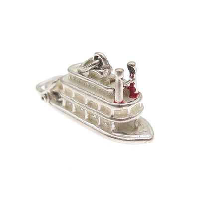 925 Sterling Silver Vintage Riverboat 3D Mini Charm Pendant