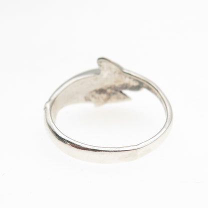 925 Sterling Silver Vintage Dolphin Couple Oxidized Ring Size 6.5