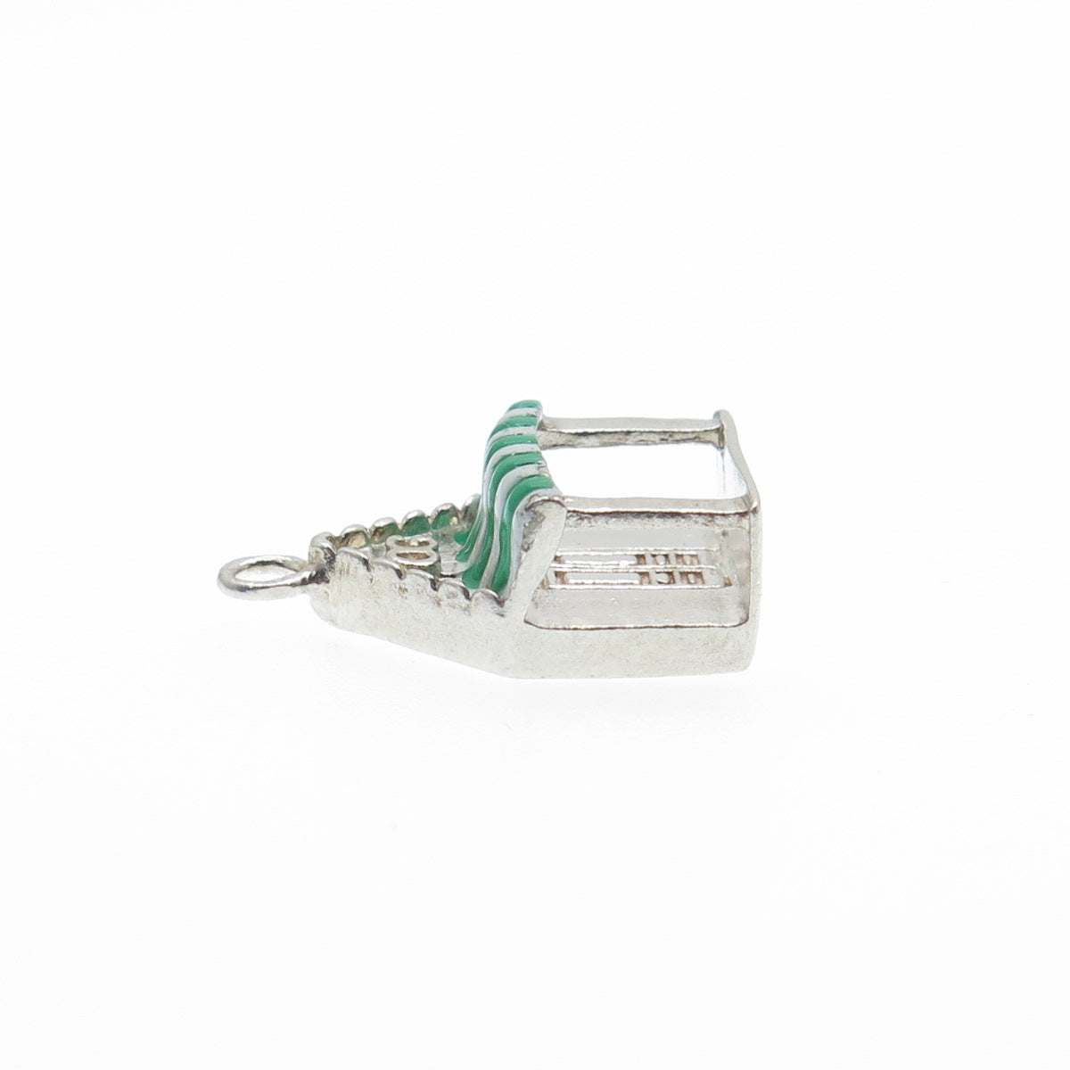 925 Sterling Silver Vintage Green & White Enamel OG House Porch Charm Pendant