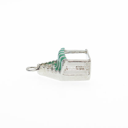 925 Sterling Silver Vintage Green & White Enamel OG House Porch Charm Pendant