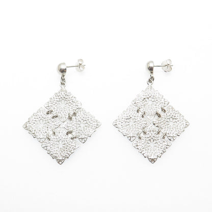 950 Silver Vintage Modernist Floral Dangle Earrings