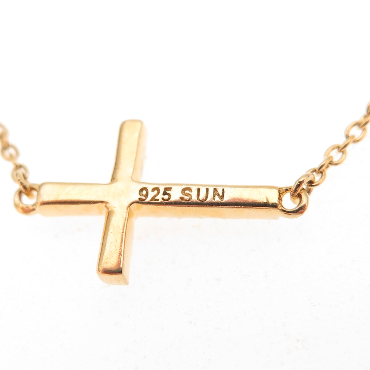 925 Sterling Silver Gold Plated Real Diamond Cross Cable Chain Necklace 18"