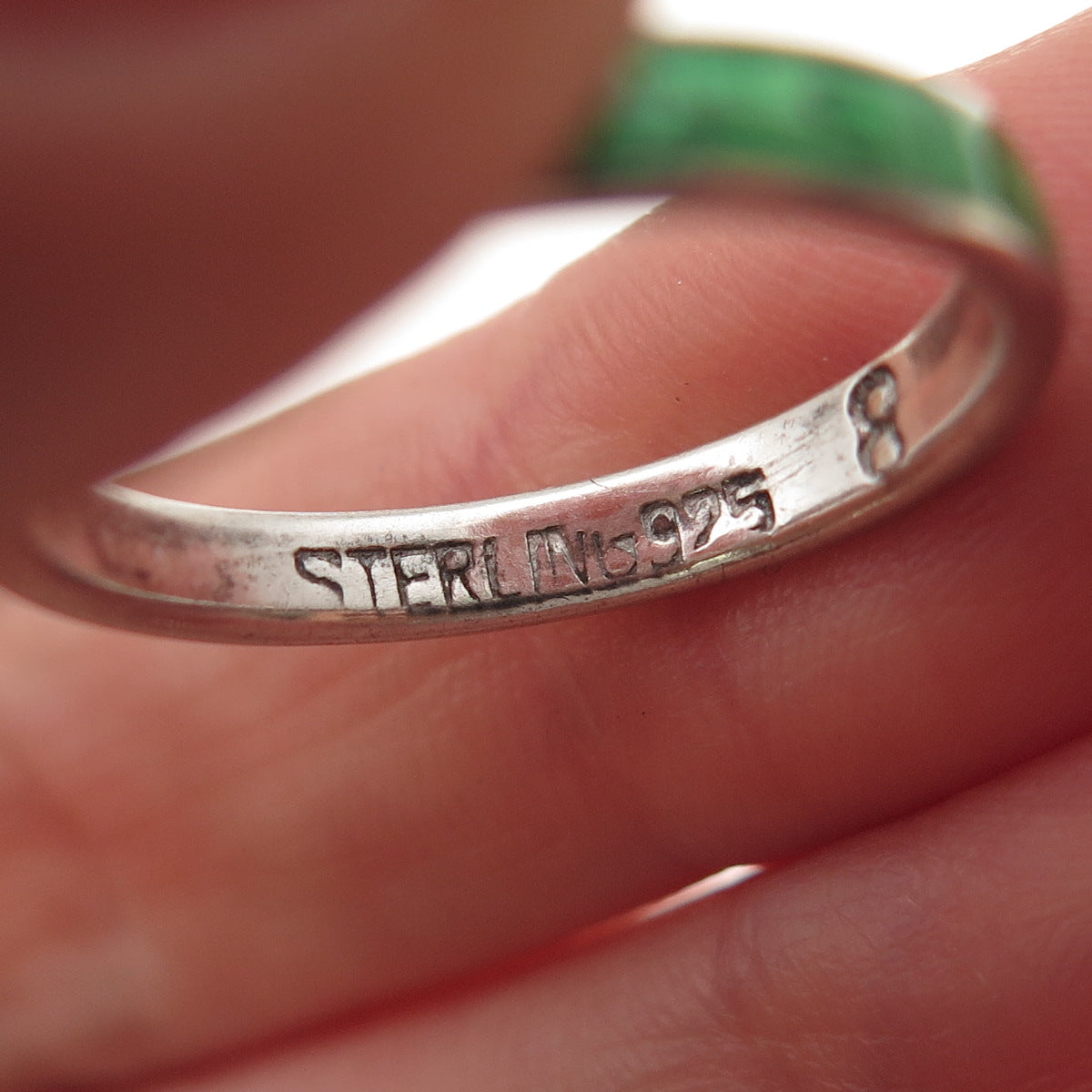 925 Sterling Silver Vintage Enamel Oxidized Band Ring Size 7.5