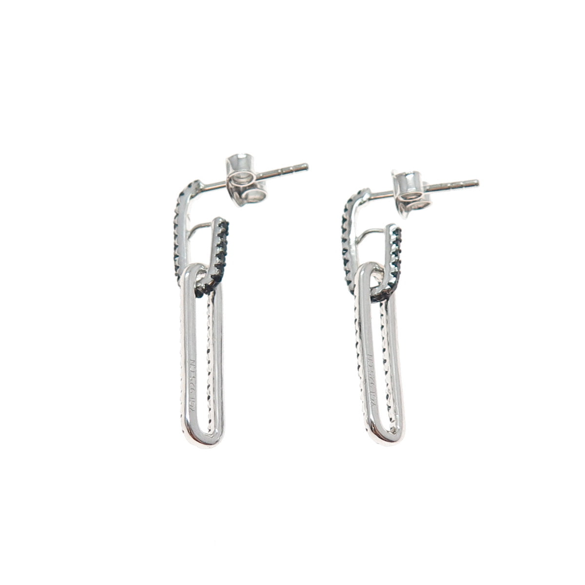 925 Sterling Silver Round-Cut Black C Z Paperclip Dangle Earrings