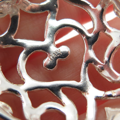 925 Sterling Silver Vintage Italy Ornate Heart Charm Pendant