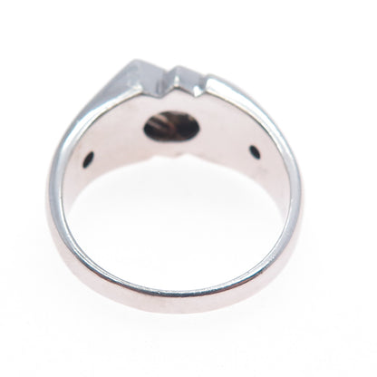 925 Sterling Silver Real Lapis Lazuli & White Topaz Modernist Ring Size 12.25