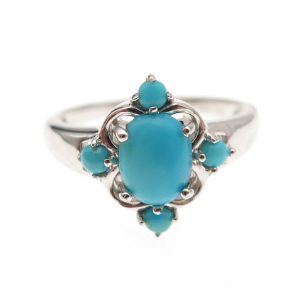 925 Sterling Silver Real Sleeping Beauty Turquoise Floral Ring Size 8.25