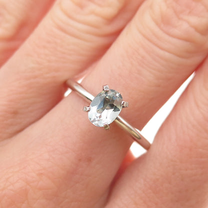 925 Sterling Silver Vintage Real Oval-Cut Blue Topaz Ring Size 9