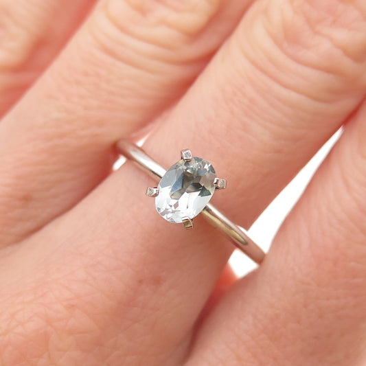 925 Sterling Silver Vintage Real Oval-Cut Blue Topaz Ring Size 9