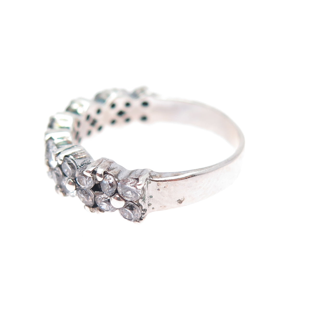 925 Sterling Silver Vintage Round-Cut C Z Half Eternity Band Ring Size 6.5