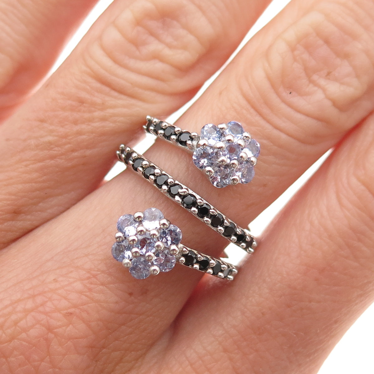 Chuck Clemency Sterling Silver Real Tanzanite & Spinel Adjustable Ring Size 6.5