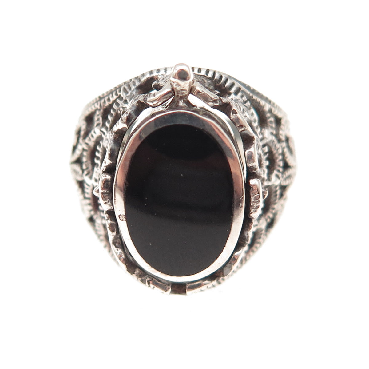 Chapal Zenray Sterling Vintage Real Black & Green Onyx Reversible Ring Size 7.25