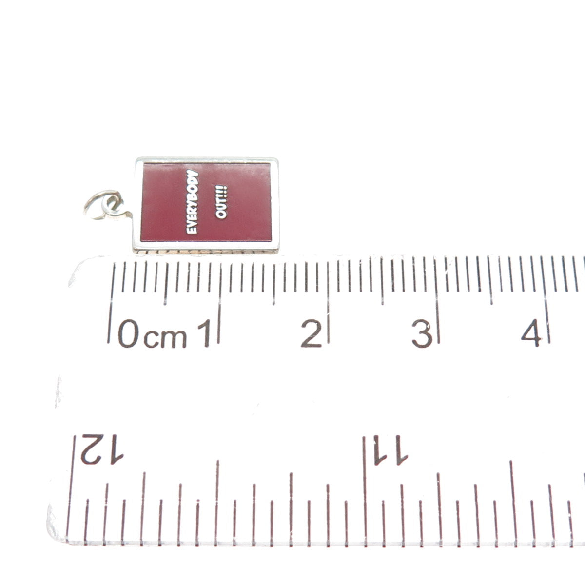 925 Sterling Silver Red Enamel Everybody Out!!! Minimalist Charm Pendant