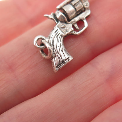 925 Sterling Silver Vintage Revolver Oxidized 3D Charm Pendant