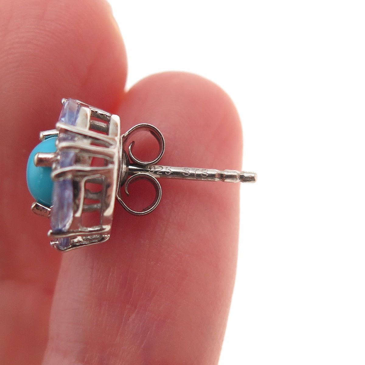 Chuck Clemency 925 Sterling Silver Real Turquoise & Tanzanite Stud Earrings