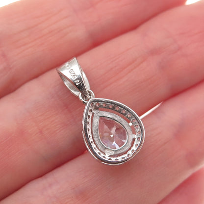 925 Sterling Silver Pear & Round-Cut C Z Mini Charm Pendant