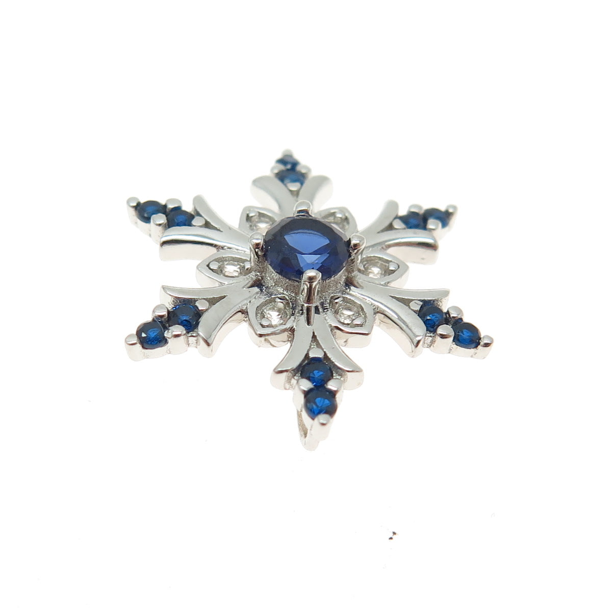 HAN 925 Sterling Silver Lab-Created Sapphire & C Z Snowflake Slide Pendant