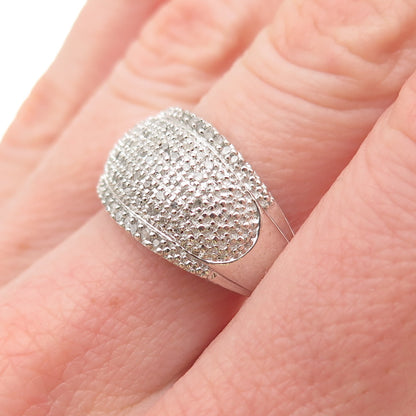 925 Sterling Silver Real Round-Cut Diamond Sparkle Dome Ring Size 7