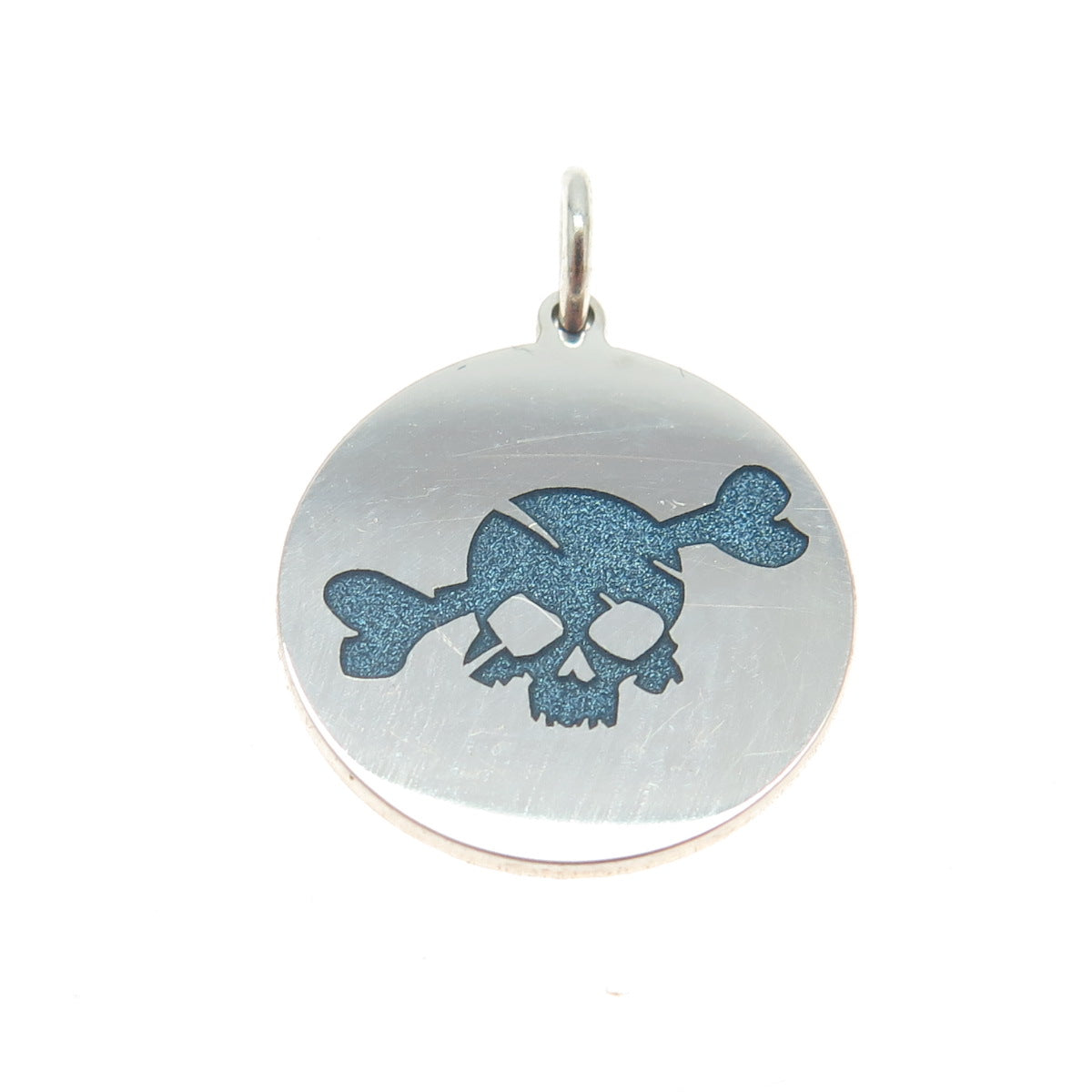 925 Sterling Silver Blue Enamel Skull & Bone Charm Pendant