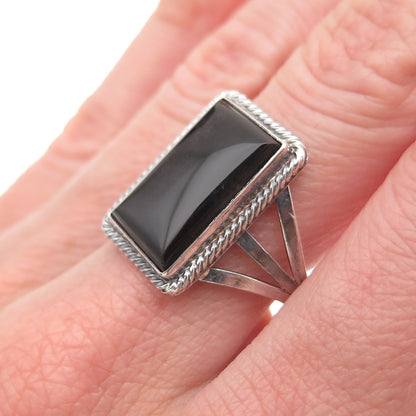 Old Pawn Sterling Silver Vintage Southwestern Black Onyx Tribal Ring Size 7.5