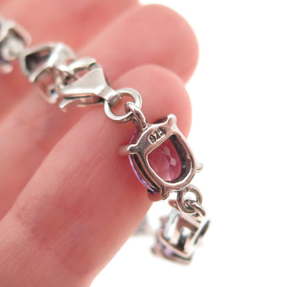 925 Sterling Silver Vintage Real Blue Topaz & Amethyst Bracelet 7.25"