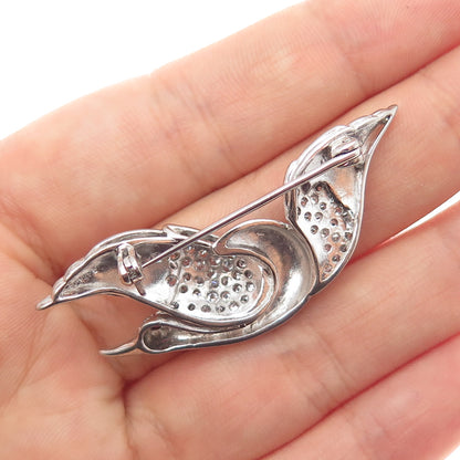 925 Sterling Silver Vintage White & Pink C Z Swan Pin Brooch