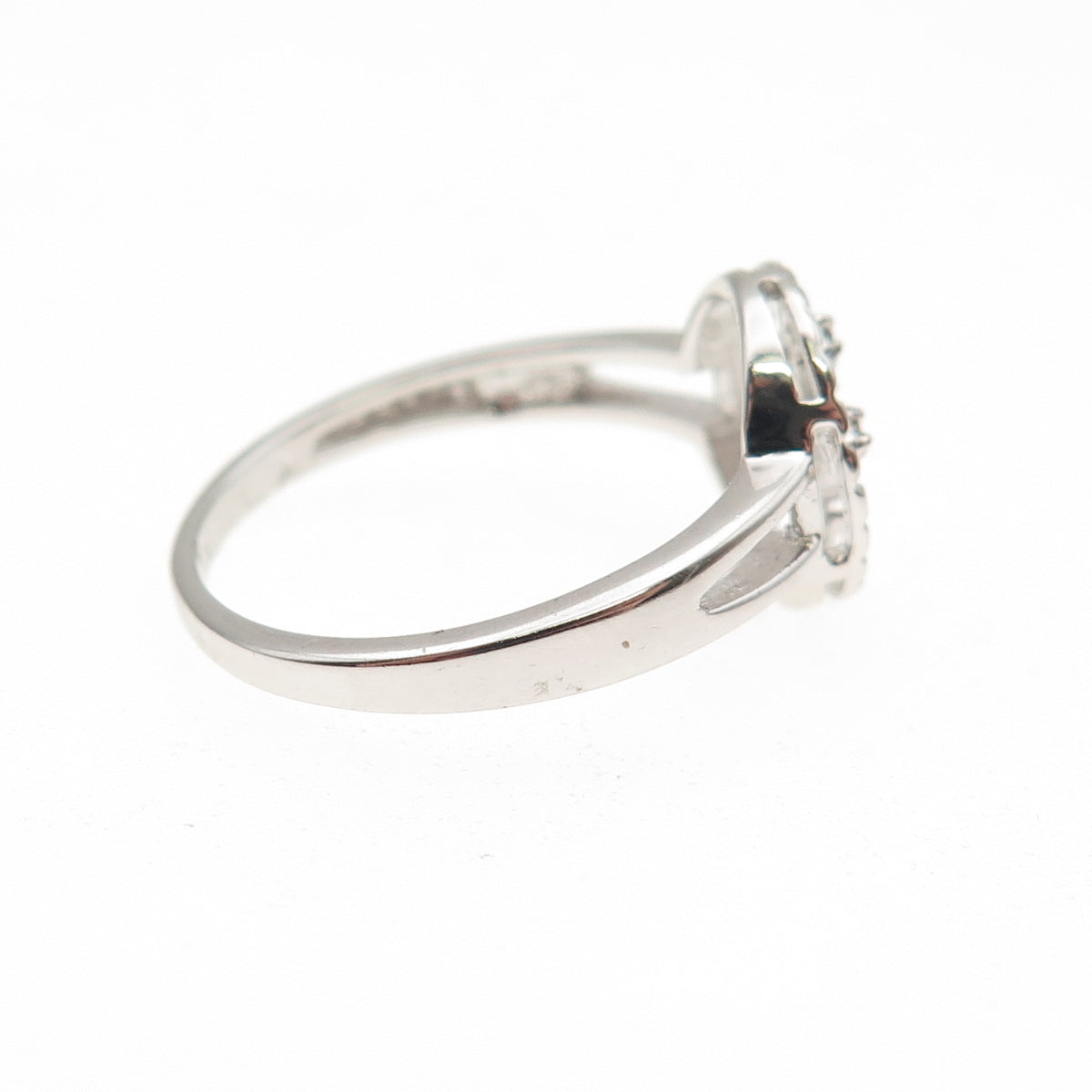925 Sterling Silver Real Round-Cut Diamond Cross Ring Size 7
