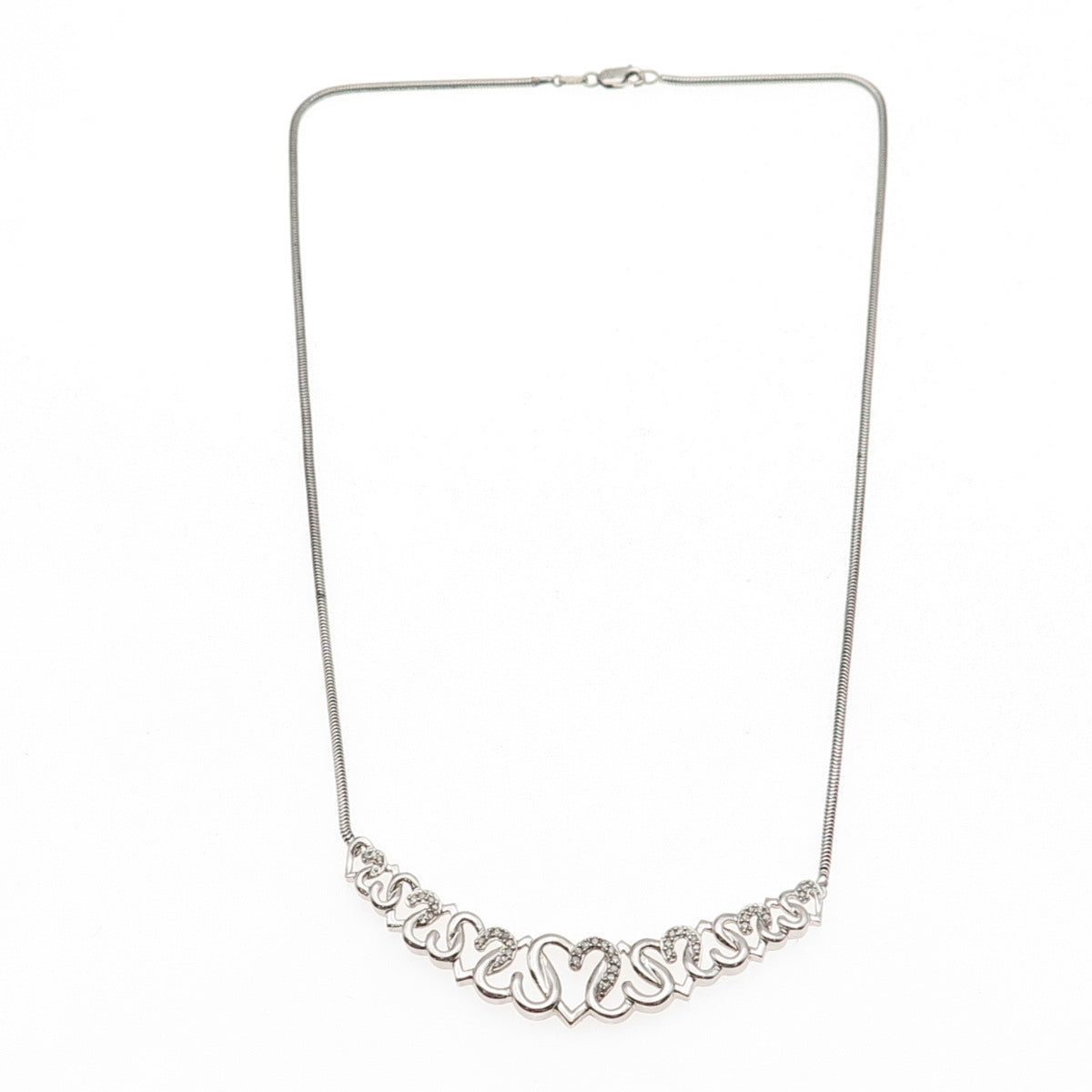 HN Heng Ngai 925 Sterling Silver Real Diamond Heart Snake Chain Necklace 18"