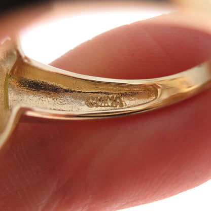 925 Sterling Silver Gold Plated Real Oval-Cut Peridot & C Z Ring Size 6.25