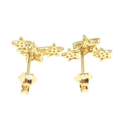 925 Sterling Silver Gold Plated Round-Cut C Z Star Earrings