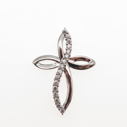 SAI 925 Sterling Silver Round-Cut C Z Floral Cross Slide Charm Pendant