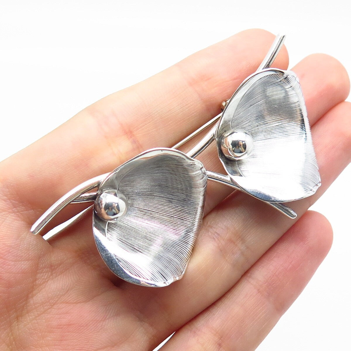 925 Sterling Silver Vintage BEAU Leaf Floral Pin Brooch
